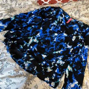 Eight Sixty Silky Blue Black White Blouse Long Sleeve Small